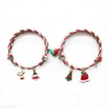 Pulseras de pareja navideñas trenzadas con corazón magnético y dijes de alce - Imán Corazón Rojo Verde Estilo 3