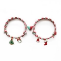 Pulseras de pareja trenzadas de Navidad con corazón magnético y dijes festivos - Imán Corazón Rojo Verde Estilo 6