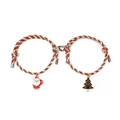 Pulseras navideñas para parejas con imán de corazón, dijes de Papá Noel y árbol verde - Tapas Finales Plata Imán Corazón Estilo 1