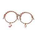 Pulseras navideñas magnéticas con corazón y cordones trenzados rojo y verde - Tapas Finales Plata Imán Corazón Estilo 2