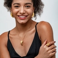 Conjunto de joyas de cacahuete doradas con collar de colgante fluido y pendientes - Conjunto de Joyería Collar (ZHN1087金) / Dorado