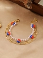 Dettaglio del bracciale multistrato in acciaio placcato oro 18K con fiori di perline colorate - Stile Fiore di Perline Multicolore in Cristallo Rosa Bianco (ZHB872金)