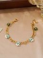 Detail of double-layer gold chain anklet featuring turquoise and pearl tree of life charms - Three-color Flower Double-layer Gold Chain Style (ZHB886金)