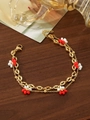Detail of double-layer gold anklet with turquoise beads and tree of life charm - Coffee Bean Chain Red White Flower Style (ZHB888 Gold)