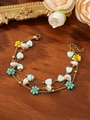 Detail of sweet floral bracelet with blue heart beads and pearls on wooden background - Light Blue Heart Turquoise Yellow Flower Style (ZHB875金)