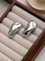 Boucles d'oreilles cacahuète en acier inoxydable poli au design minimaliste de métal liquide - Boucles d'oreilles clous (ZHE1088刚) / Acier