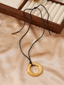 Minimalist 18K gold plated ring pendant on adjustable black leather cord necklace - Polished Gold Ring Style (ZHN330 Gold)