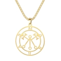Golden Marbas symbol pendant necklace with engraved letters and square box chain - Gold