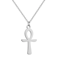 Polished silver stainless steel Ankh cross pendant necklace with a classic link chain - Steel
