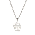 Silver stainless steel necklace featuring a cute hollow cupcake pendant with heart detail - Steel