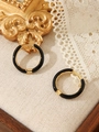 Minimalistische vergulde roestvrijstalen oorringen met zwart emaille voor een luxe look - Emaille Ring (ZHE322) / Dunne ring / Zwart