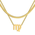 Collier double rang en acier inoxydable doré avec pendentif Vierge et maille serpent - Vierge