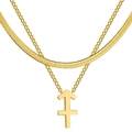 Collier double couche doré avec chaîne serpent et pendentif signe Sagittaire - Sagittaire