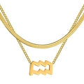 Collier double épaisseur en acier inoxydable doré avec pendentif Verseau et chaîne serpent - Verseau