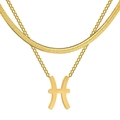 Collier double rang en acier inoxydable doré avec chaîne serpent et pendentif Poissons - Poissons
