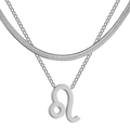 Collier double couche en acier inoxydable argenté avec pendentif signe du zodiaque Lion - Lion