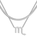 Collier double couche en acier inoxydable argenté avec pendentif signe du Scorpion - Scorpion