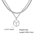 Double-layered silver Aries zodiac necklace with snake chain and ring pendant - Aries Steel