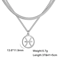 Double-layered stainless steel necklace featuring Pisces zodiac pendant in silver finish - Pisces Steel