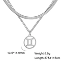 Silver double-layer stainless steel necklace featuring a Gemini zodiac coin pendant - Gemini Steel