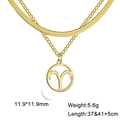 Golden Aries zodiac layered necklace with snake chain and round stainless steel pendant - Aries Gold