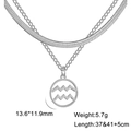 Silver double layer necklace with Aquarius zodiac pendant and sleek snake chain details - Aquarius Steel