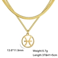 Gold plated stainless steel double layer necklace with Pisces zodiac sign pendant - Pisces Gold