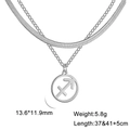 Collier double rang en acier titane argenté avec pendentif Sagittaire et chaîne plate en serpent - Sagittaire Acier