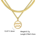 Golden double-layer stainless steel necklace featuring Aquarius sign pendant - Aquarius Gold