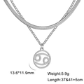 Collier double épaisseur en acier inoxydable argenté avec pendentif signe Cancer - Cancer Acier