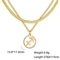 Golden double layer stainless steel necklace with round Sagittarius constellation pendant - Sagittarius Gold
