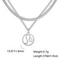 Collier double couche en acier argenté avec pendentif signe Lion et chaîne serpent fine - Lion Acier