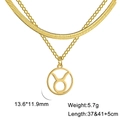 Double-layered golden stainless steel necklace with Taurus zodiac pendant and snake chain - Taurus Gold