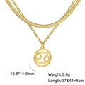 Cancer zodiac double layer gold necklace featuring a flat snake chain and round pendant - Cancer Gold