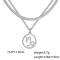 Collier double rang Capricorne en argent avec chaîne serpent et pendentif rond - Capricorne Acier