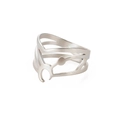 Silver hollow crescent ring in stainless steel with multi-layer line design and dots - US 8 / Steel