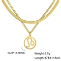 Gold double-layer stainless steel necklace with Leo zodiac sign pendant and snake chain - Leo Gold