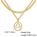 Golden double-layer stainless steel Libra zodiac necklace with snake chain and coin pendant - Libra Gold