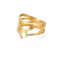 Gold-plated stainless steel hollow ring with a wide wrapped crescent moon design. - US 8 / Gold