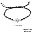 Adjustable black cord bracelet with a hollow four-leaf clover stainless steel pendant - Celtic Knot Style-Steel Color