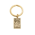 Gold stainless steel keychain featuring a square Virgo pendant with floral engraving - Gold / Virgo