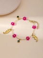 Bracciale dorato con perline fucsia, ciondoli ippocampo e pietre preziose verdi - Stile Fiore Rosso Rosa Cavalluccio Marino (ZHB905 Gold)