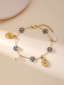 Bracciale dorato delicato con fiori grigi, perle e ciondoli a forma di conchiglia - Stile Fiore Grigio Perla Artificiale (ZHB908 Gold)