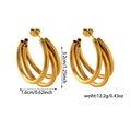Detailed view of triple-layered C-shaped gold hoop earrings with specific size dimensions - Polished Triple Layer Hoop Earrings (ZHE306 Gold)