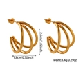 Detail showing dimensions and weight of triple-layered C-shaped golden metal hoop earrings - Triple Circle Loop Earrings (ZHE307 Gold)