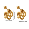 Detailed view of twisted gold-plated hoop earrings with precise size and weight measurements - Twisted Triple Ring Studs (ZHE308 Gold)