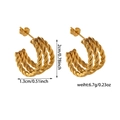 Detail view of gold twisted C-shaped hoop earrings showing size and weight specifications - Rope Texture Earrings (ZHE309 Gold)