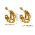 Detail view of triple-layered gold hoop earrings with dimensions 2cm by 1.4cm - Stacked C-Shape Hoop Earrings (ZHE310 Gold)