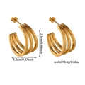 Detail view of triple-layered golden C-shaped hoop earrings with size and weight specs - Parallel Triple Layer Studs (ZHE312 Gold)