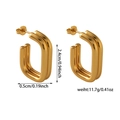 Detailed view of gold square hoop earrings with 2.4cm height and 11.7g weight - Double Layer Rectangular Hoops (ZHE313 Gold)